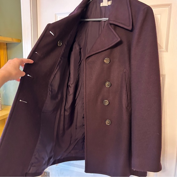 J. Crew Vintage Wool Double-Breasted Plum Purple Peacoat, women’s tall, size L - Picture 3 of 4
